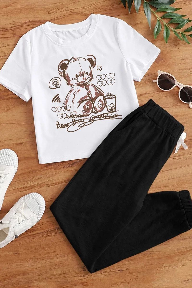 ONLYTRENDWEAR Childrens Bear Bear Bottom - Top Tracksuit Set 3-4 Years Old White
