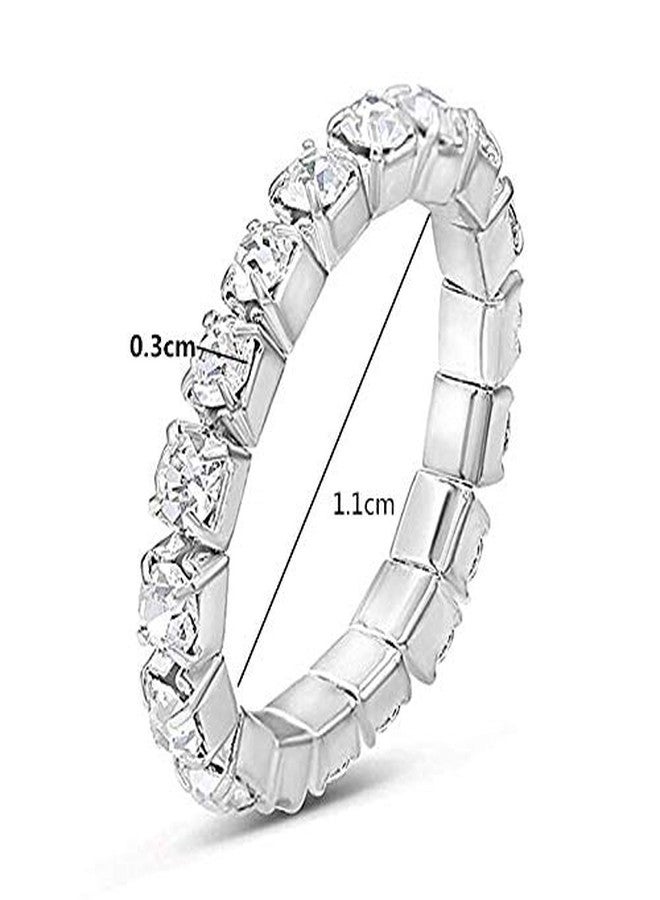 PPX 6 Pcs Rhinestone 1 Rows Crystals Inlaid Paved Jewelry Stretch Elastic Finger Ring for Women -Gold,Silver, Colorful - Image 3