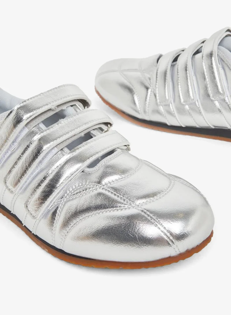 ستايلي اكتيف سنيكرز مسطح ستایلی فضي معدني من جلد البولي يوريثان