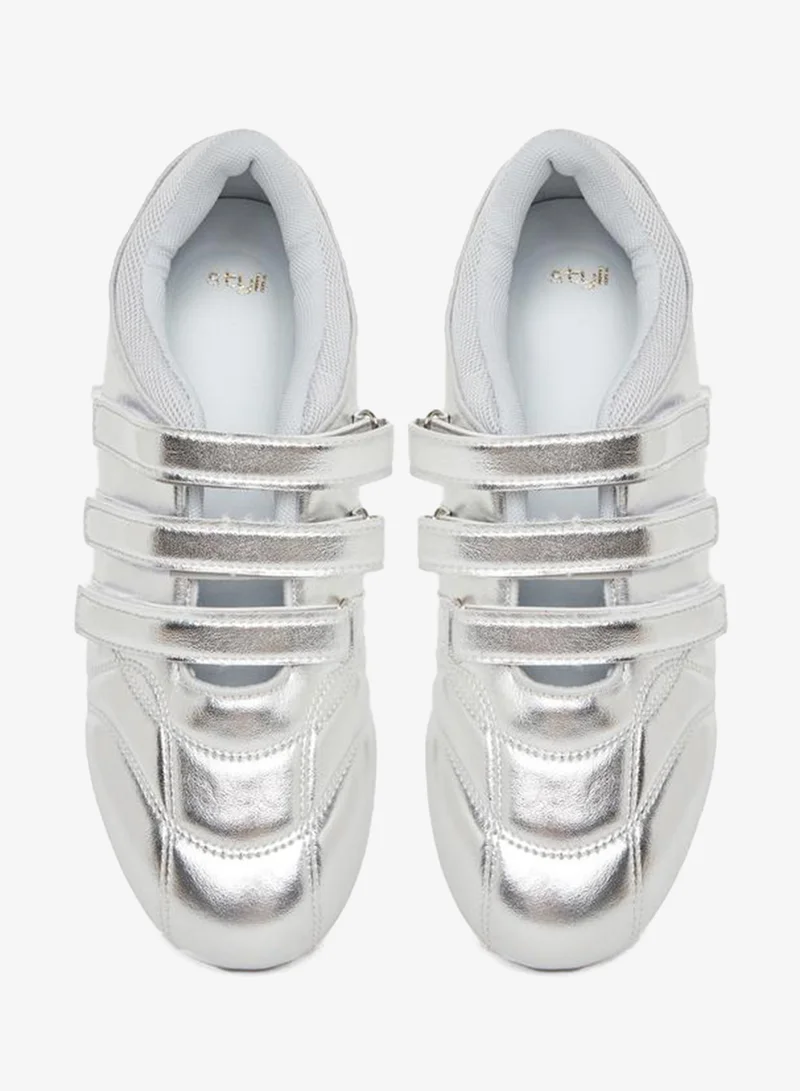 ستايلي اكتيف سنيكرز مسطح ستایلی فضي معدني من جلد البولي يوريثان