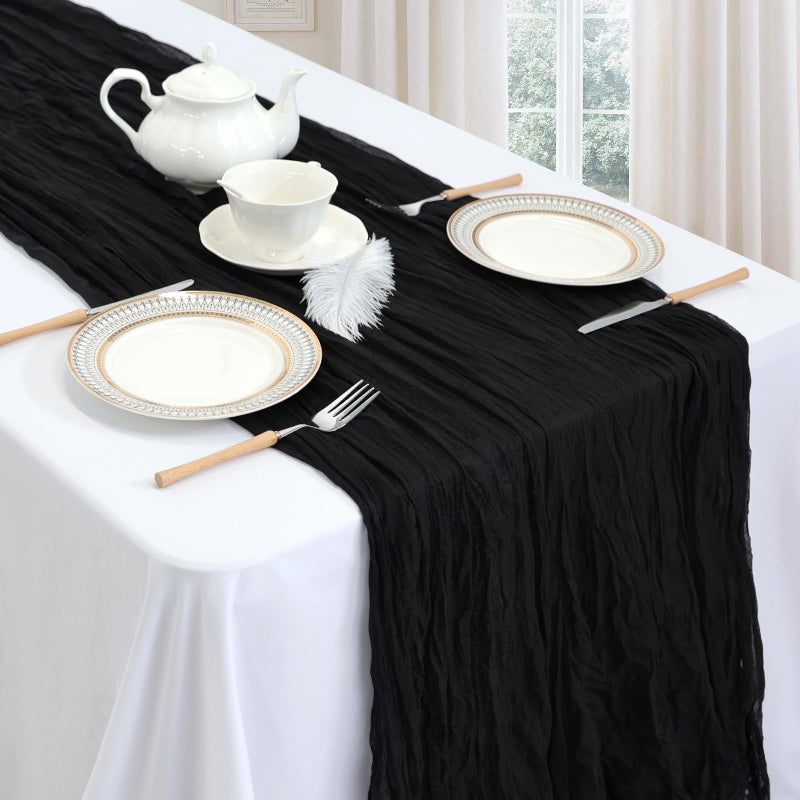 pepmily 6 Pack Black Cheesecloth Table Runner 10ft Boho Gauze Fabric Cheese Cloth Table Runner 35 x 120 Inch Rustic Sheer Runner for Wedding Decor Baby Shower Party Table Centerpiece Decoration - Image 3