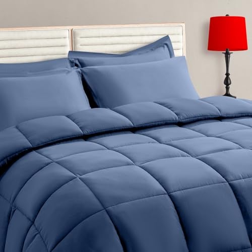TAIMIT Slate Blue Twin Size Comforter Set - 5 Pieces, Bed in a Bag Bedding Sets with All Season Soft Quilted Warm Fluffy Reversible Comforter,Flat Sheet,Fitted Sheet,1 Pillow Shams,1 Pillowcases - Image 1