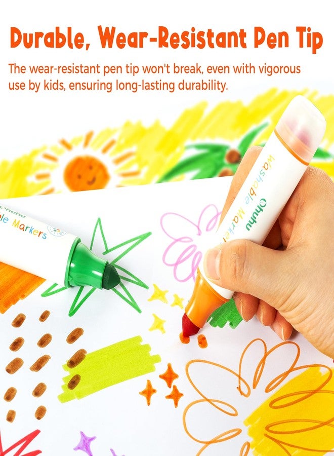 Ohuhu Stamper Washable Markers for Kids 12 Colors Water-based Dual Tips Stamp & Broad Line Tip Kids Markers Coloring Markers for Kids Preschool Classroom Supplies Age 3+ - Kainani - Image 4
