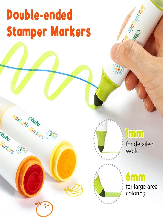 Ohuhu Stamper Washable Markers for Kids 12 Colors Water-based Dual Tips Stamp & Broad Line Tip Kids Markers Coloring Markers for Kids Preschool Classroom Supplies Age 3+ - Kainani - Image 2