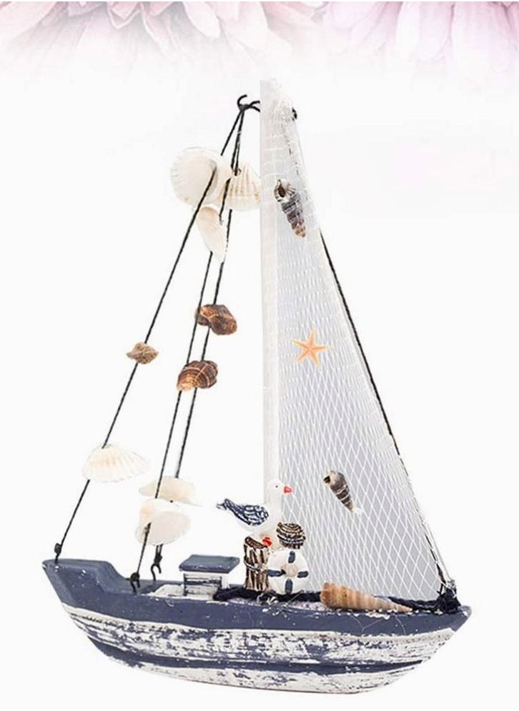سيوسي - نموذج مركب شراعي خشبي ، SYOSI Seagull Seashell Sailboat الديكور نموذج قارب شراعي خشبي مع Seagull Seashell Nautical Gift سطح الطاولة زخرفة للديكور المنزلي مقاس S - Image 1