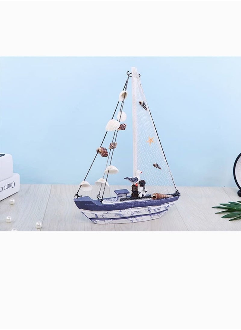 سيوسي - نموذج مركب شراعي خشبي ، SYOSI Seagull Seashell Sailboat الديكور نموذج قارب شراعي خشبي مع Seagull Seashell Nautical Gift سطح الطاولة زخرفة للديكور المنزلي مقاس S - Image 1