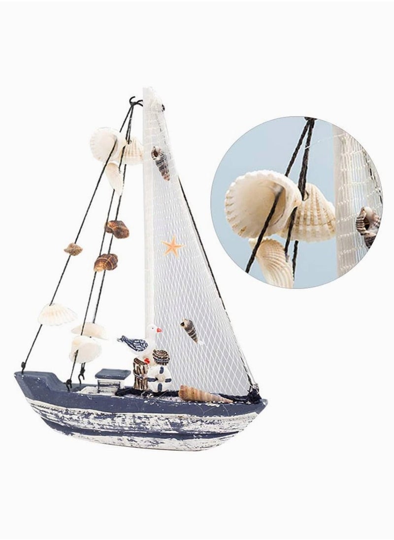 سيوسي - نموذج مركب شراعي خشبي ، SYOSI Seagull Seashell Sailboat الديكور نموذج قارب شراعي خشبي مع Seagull Seashell Nautical Gift سطح الطاولة زخرفة للديكور المنزلي مقاس S - Image 1