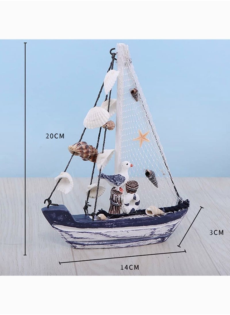 سيوسي - نموذج مركب شراعي خشبي ، SYOSI Seagull Seashell Sailboat الديكور نموذج قارب شراعي خشبي مع Seagull Seashell Nautical Gift سطح الطاولة زخرفة للديكور المنزلي مقاس S - Image 1
