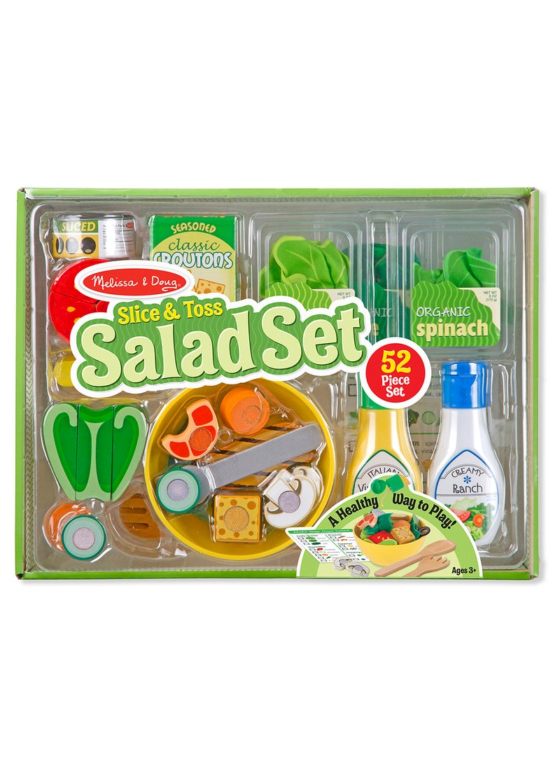 Melissa & Doug Slice and Toss Salad Play Food Set â€“ 52 Wooden and Felt Pieces , Green Wooden Pretend Food, Play Kitchen Accessories For Kids Ages 3+ - Image 1