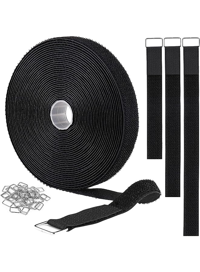 PROMASS 32Ft Adjustable Fastening Cable Straps with 50 Metallic Buckles, Adjustable Cut-to-Length Fastening Cord Management Organizer Wire Wrap Strap for Home, Office, Data Centers - Image 1