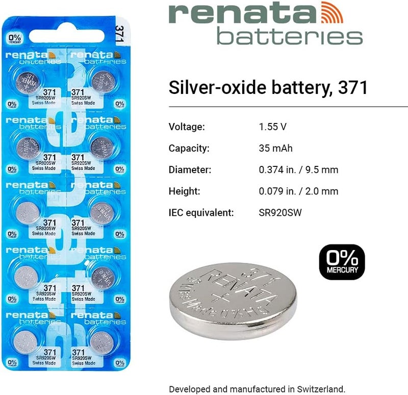 Renata 371 SR920SW Silver Oxide Watch Battery - 1.55V (2 Count) - Image 2