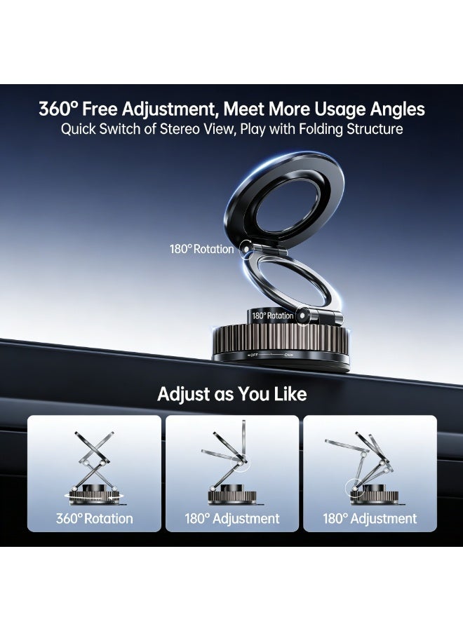 Magic Park Magnetic Phone Stand for Car,360°Rotatable Phone Holder for MagSafe, Strong Magnet, Foldable Car Mount with Vacuum Suction Cup, Mini Car Stand with Magnetic Ring for all Smartphone - Image 2