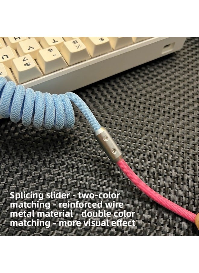 Generic - Car RGB Gradient Luminous Fishing Net Braided Spring Wire For Iphone 15/16carplay Data Charging Line-Color:Usb Supports 6-14 Slow Charging For Iphone 12w-Model:Fishing Net Braided Line [light Blue + Rose Red] Silver Bee Net Luminous Shell - Image 1