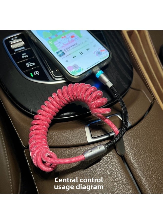 Generic - Car RGB Gradient Luminous Fishing Net Braided Spring Wire For Iphone 15/16carplay Data Charging Line-Color:Usb Supports 6-14 Slow Charging For Iphone 12w-Model:Fishing Net Braided Line [light Blue + Rose Red] Silver Bee Net Luminous Shell - Image 1