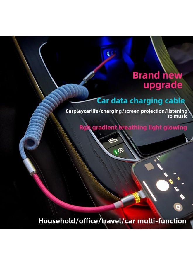 Generic - Car RGB Gradient Luminous Fishing Net Braided Spring Wire For Iphone 15/16carplay Data Charging Line-Color:Usb Supports 6-14 Slow Charging For Iphone 12w-Model:Fishing Net Braided Line [light Blue + Rose Red] Silver Bee Net Luminous Shell - Image 1