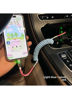Car RGB Gradient Luminous Fishing Net Braided Spring Wire For Iphone 15/16carplay Data Charging Line-Color:Usb Supports 6-14 Slow Charging For Iphone 12w-Model:Fishing Net Braided Line [light Blue + Rose Red] Silver Bee Net Luminous Shell