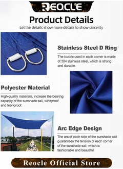 REOCLE Sun Shade Sail 9.8×9.8FT Rectangle Canopy Light Grey Outdoor UV Sun Shade Sail Heavy Duty UV Protection Beach Shade Canopy Wind Sail for Patio & Backyard & Garden & Lawn  - Image 5