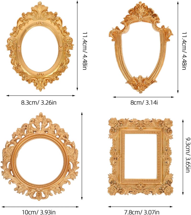 4pcs Mini Vintage Gold Resin Picture Frames Small Retro Photo Holders Baroque Style for Jewelry Display Manicure Props Home and Party Decoration - Image 2