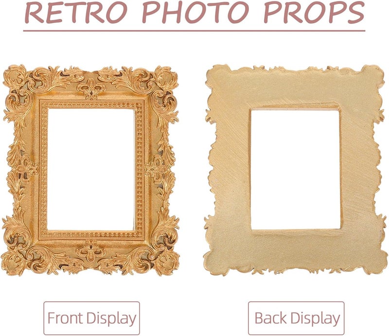 4pcs Mini Vintage Gold Resin Picture Frames Small Retro Photo Holders Baroque Style for Jewelry Display Manicure Props Home and Party Decoration - Image 3