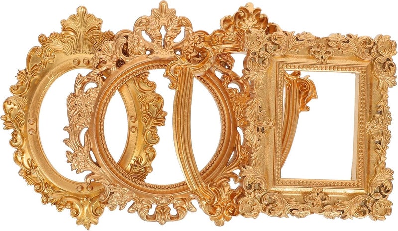 4pcs Mini Vintage Gold Resin Picture Frames Small Retro Photo Holders Baroque Style for Jewelry Display Manicure Props Home and Party Decoration - Image 1