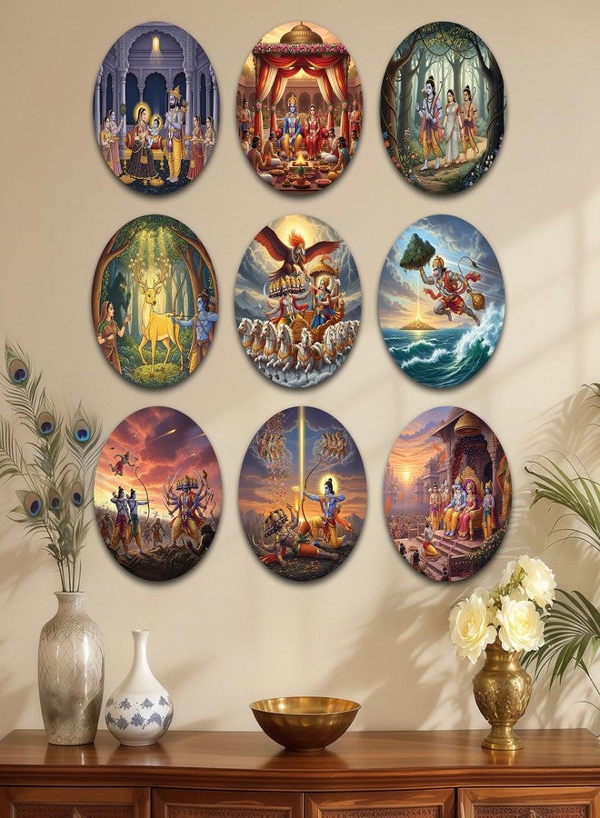 The Castle Decor مجموعة لوحات جدارية من سلسلة رامايانا من ذا كاسل ديكور - 9 قطع | قطع فنية جدارية وديكورات منزلية رائعة | ديكور جداري روحاني لغرفة المعيشة وغرفة الصلاة | هدية للجميع - Image 3