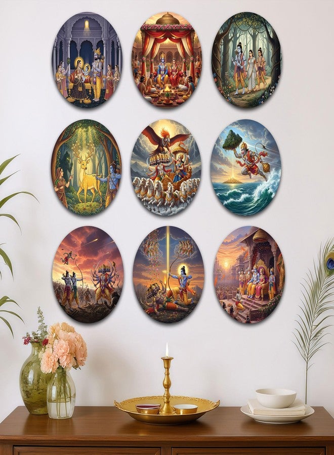 The Castle Decor مجموعة لوحات جدارية من سلسلة رامايانا من ذا كاسل ديكور - 9 قطع | قطع فنية جدارية وديكورات منزلية رائعة | ديكور جداري روحاني لغرفة المعيشة وغرفة الصلاة | هدية للجميع - Image 1
