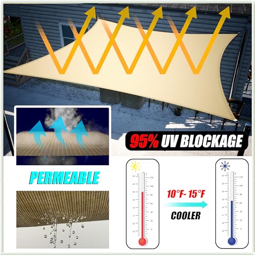 Amgo 12 x 12 x 12 Beige Triangle Sun Shade Sail Outdoor Canopy Awning UPF50 AGTAPT12 95 UV Blockage Water Air Permeable Commercial Standard Heavy Duty We Make Custom Size - Image 3
