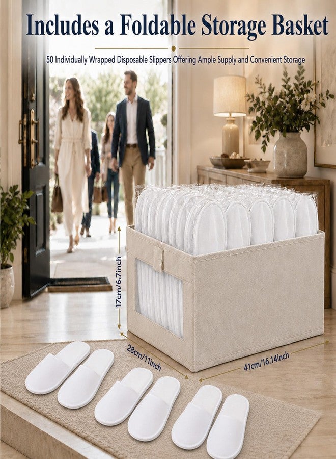 Entallor 50 Pairs Disposable Slippers for Guests Bulk with Folding Storage Box, 11 Inch White Non-Slip Hotel Slippers, Individually Wrapped House Slippers for Men Women Travel, Spa, Home, Wedding - Image 4