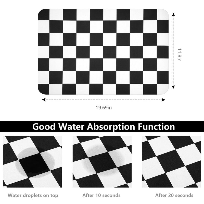 FUULOXE Coffee Mat Checkered Dish Drying Pad for Kitchen Pet Placemat Absorbent Quick Dry Washable Anti-slip Rubber Backed Mats for Kitchen Counter Coffee Bar Bathroom Bedroom 12" x 19" - Image 2