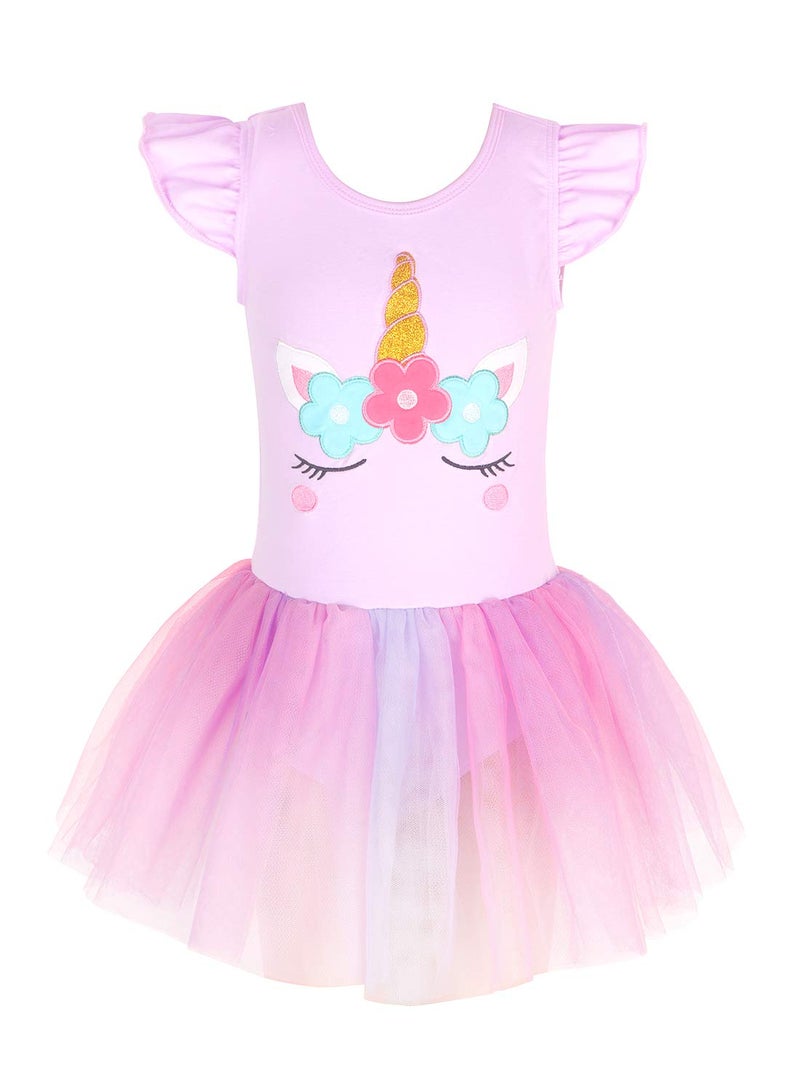 EQSJIU Ballet Leotards For Toddler Girls 3t 4t With Tutu Pinkish Purple Unicorn Tulle Skirts Dance Dresses 3-4t Cute Princess Dress - Image 1