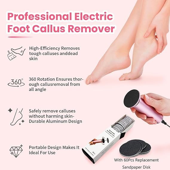 Roxbury Electric Callus Remover for Feet Powerful Electric Foot File for Painless Professional Foot Callus Remover with 60 Sanding Discs File Speed to - Image 2