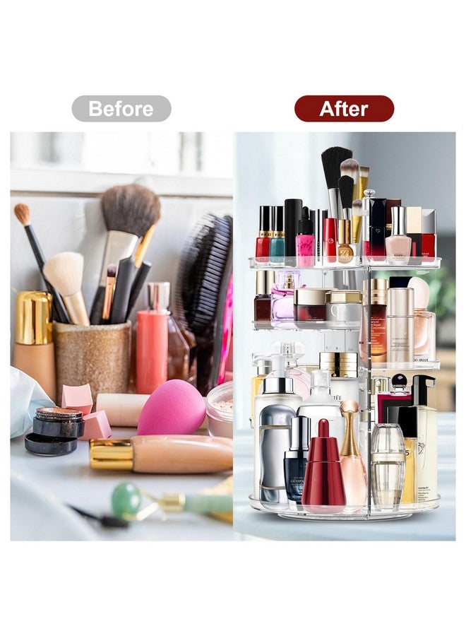 Miserwe Makeup Organizer 360 Rotating Cosmetic Organizer DIY Adjustable Makeup Carousel Spinning Holder Rack, Large Capacity Cosmetic Storage Box Makeup Brushes Organizer for Vanity Countertop (Clear) - Image 5