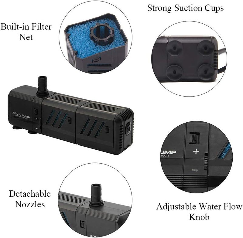 MQ 130GPH Submersible Water Pump (500L/H, 6W) with Filters and Water Nozzles, Ultra Quiet for Aquarium, Fish Tank, Pond, Fountain, Hydroponics - Image 3