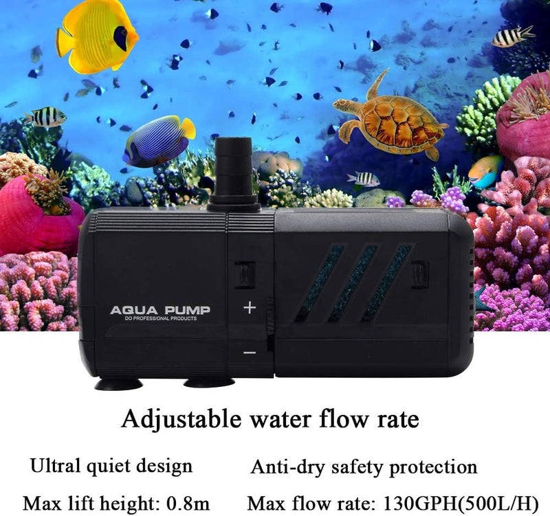 MQ 130GPH Submersible Water Pump (500L/H, 6W) with Filters and Water Nozzles, Ultra Quiet for Aquarium, Fish Tank, Pond, Fountain, Hydroponics - Image 2