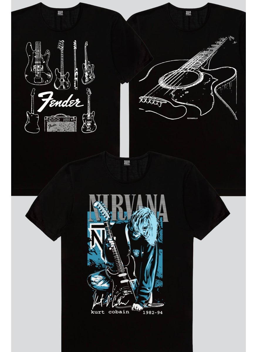 Rock&Roll - Fender Guitar, My Guitar Strings, Teen Wolf Men's T-Shirt 3-Pack Eco Pack - Image 1
