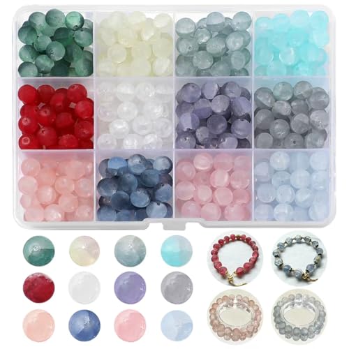 RACIOCK 300pcs 8mm Frosted Lunar Glass Beads for Bracelet Making Kit - 12 Colors Matte Crackle Crystal Beads for Jewelry Making, Round Loose Moon Beads for DIY Bracelets, Necklaces & Crafts Gifts for Women - Image 1