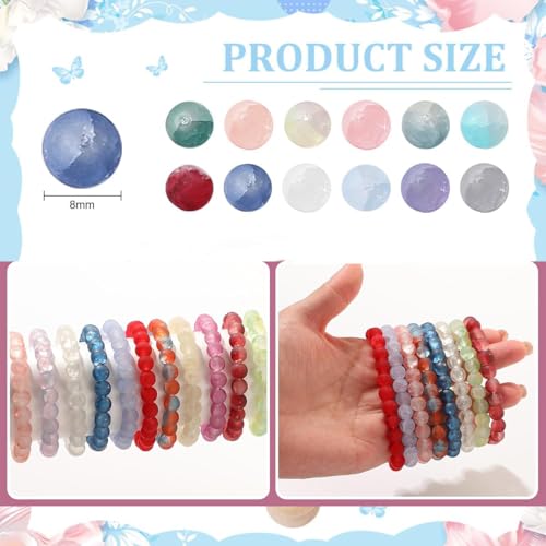 RACIOCK 300pcs 8mm Frosted Lunar Glass Beads for Bracelet Making Kit - 12 Colors Matte Crackle Crystal Beads for Jewelry Making, Round Loose Moon Beads for DIY Bracelets, Necklaces & Crafts Gifts for Women - Image 2