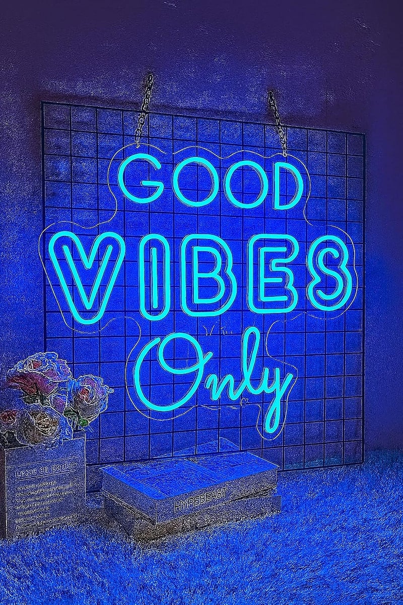 Horoof Home Good Vibes Only Neon Blue LED Wall Light - 47.5x42.5cm Acrylic Decorative Sign for Positive Vibes - Image 3