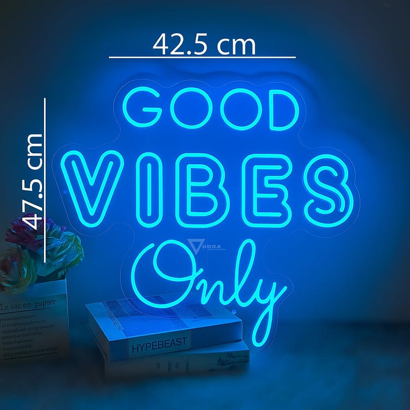 Horoof Home Good Vibes Only Neon Blue LED Wall Light - 47.5x42.5cm Acrylic Decorative Sign for Positive Vibes - Image 2