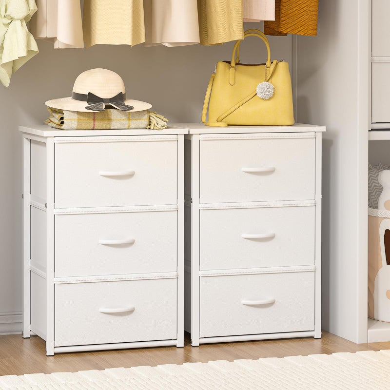DAOUTIME 2-Pack Stackable Storage Drawers (6 Drawers Total), White Closet Organizer with Wooden Top & Metal Frame, Freestanding or Stackable Dresser for Bedroom, Living Room, Under Bed - Image 1