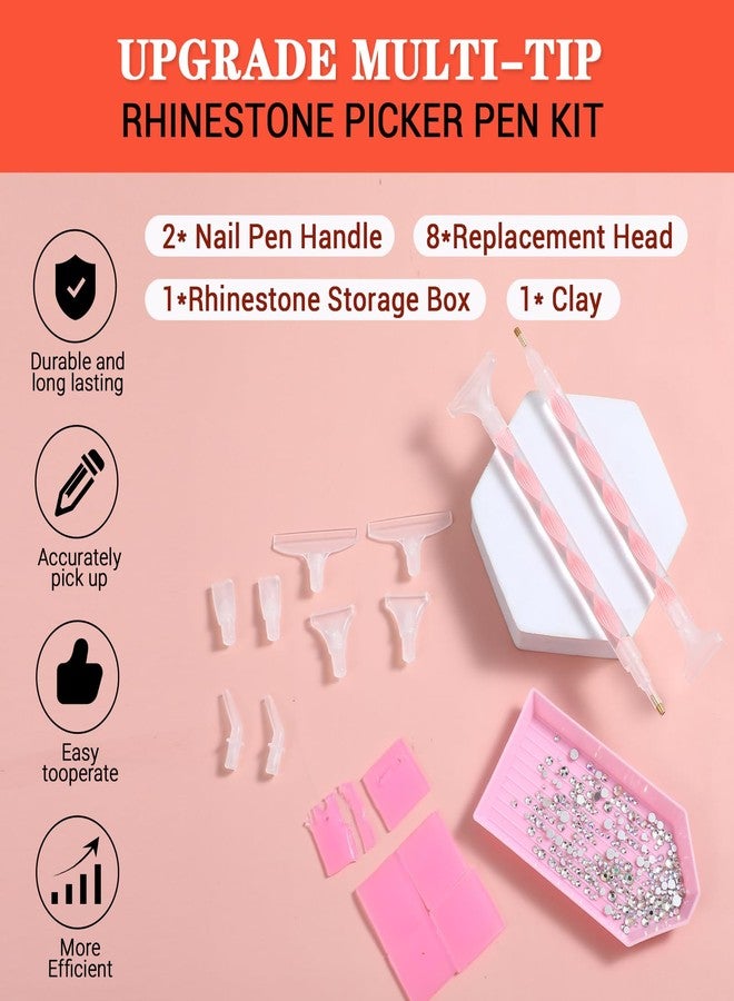 KFHENSOMR Rhinestone Pickup Tool Set: 2 Pcs Rhinestone Picker Handles Dual-Ended Rhinestones Applicator Dotting Tool Pen Shiny Diamond Dot Drill Pen for DIY Home Nail Salon - Image 3