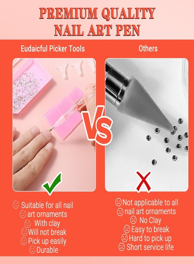 KFHENSOMR Rhinestone Pickup Tool Set: 2 Pcs Rhinestone Picker Handles Dual-Ended Rhinestones Applicator Dotting Tool Pen Shiny Diamond Dot Drill Pen for DIY Home Nail Salon - Image 4