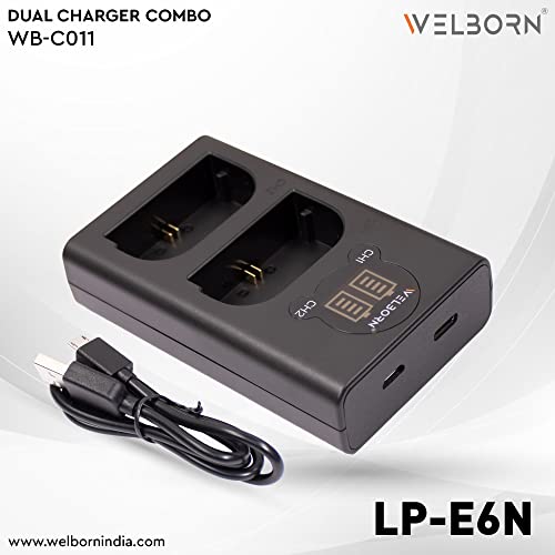 WELBORN ويلبورن LP-E6N ثنائي البطارية ومجموعة الشاحن لكاميرات كانون EOS 5D Mark II III IV 5DS 5DS R 6D 60D 6D Mark II 7D 7D Mark I,70D 80D - Image 3