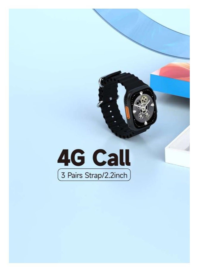 Modio 4G Call 2.2 Inch Full Screen Display Sim Card Supporting Smart Watch With 3 Pair Straps and Wireless Charger For Gents and Boys Black - Image 2