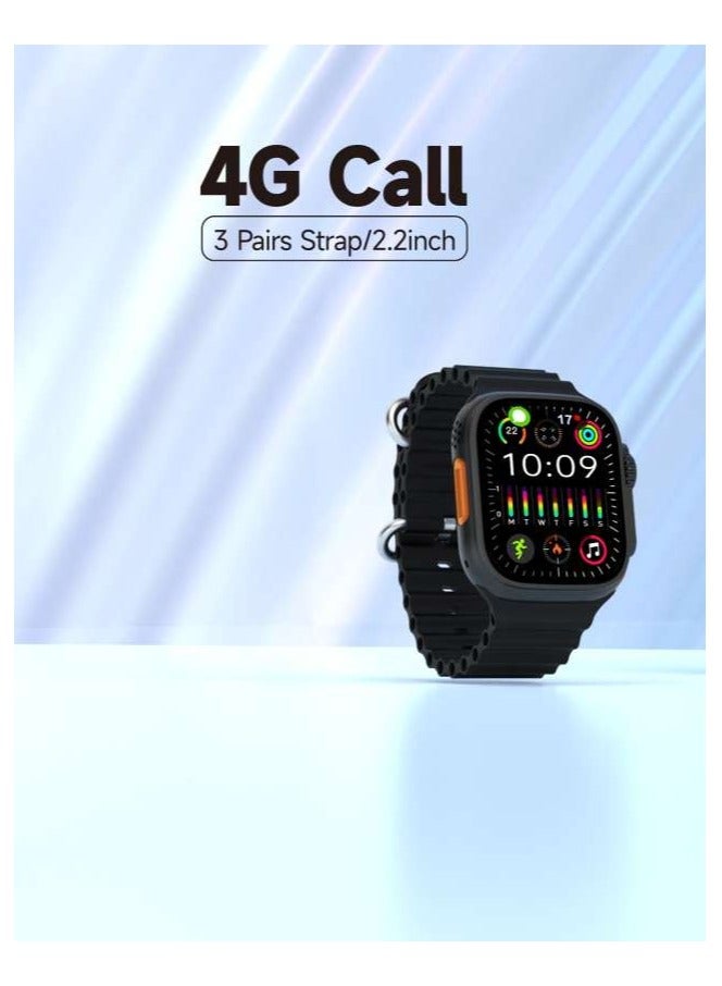 Modio 4G Call 2.2 Inch Full Screen Display Sim Card Supporting Smart Watch With 3 Pair Straps and Wireless Charger For Gents and Boys Black - Image 3