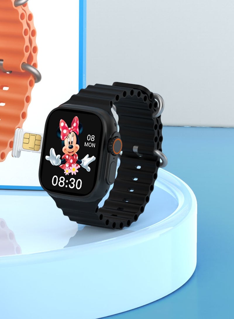 Modio 4G Call 2.2 Inch Full Screen Display Sim Card Supporting Smart Watch With 3 Pair Straps and Wireless Charger For Gents and Boys Black - Image 4