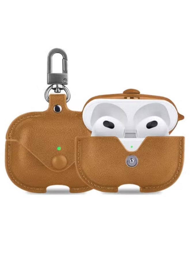 SHOPI - AirPods Pro Case Leather Pocket, Full Cover Protective Earbuds Earpods, Perfect Fit for Apple AirPods Pro (Brown) - Image 1