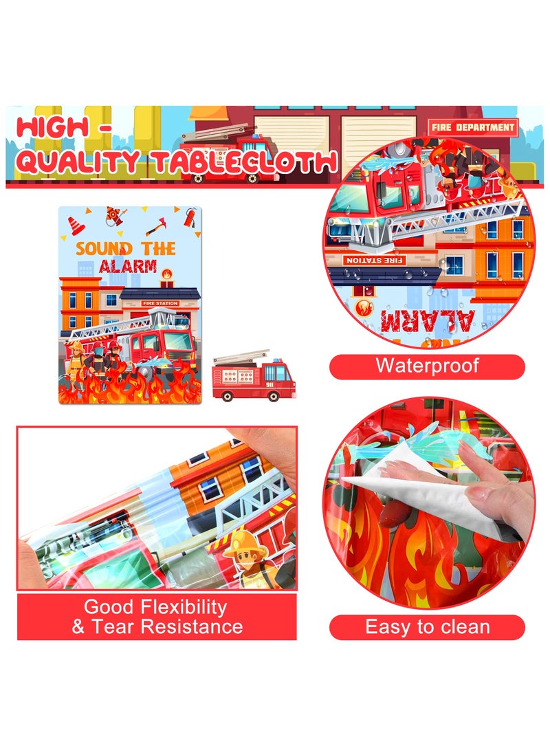 FRUITFUL PARTY Fire Truck Tablecloth, 3 Pcs Firefighter Party Tablecloth Set - Fire Truck Birthday Tablecloth, Firefighter Table Cover(Size: 274cm*137cm/107IN*53.9IN)  - Image 4