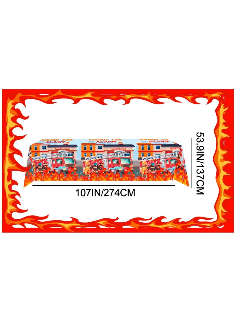 FRUITFUL PARTY Fire Truck Tablecloth, 3 Pcs Firefighter Party Tablecloth Set - Fire Truck Birthday Tablecloth, Firefighter Table Cover(Size: 274cm*137cm/107IN*53.9IN)  - Image 3