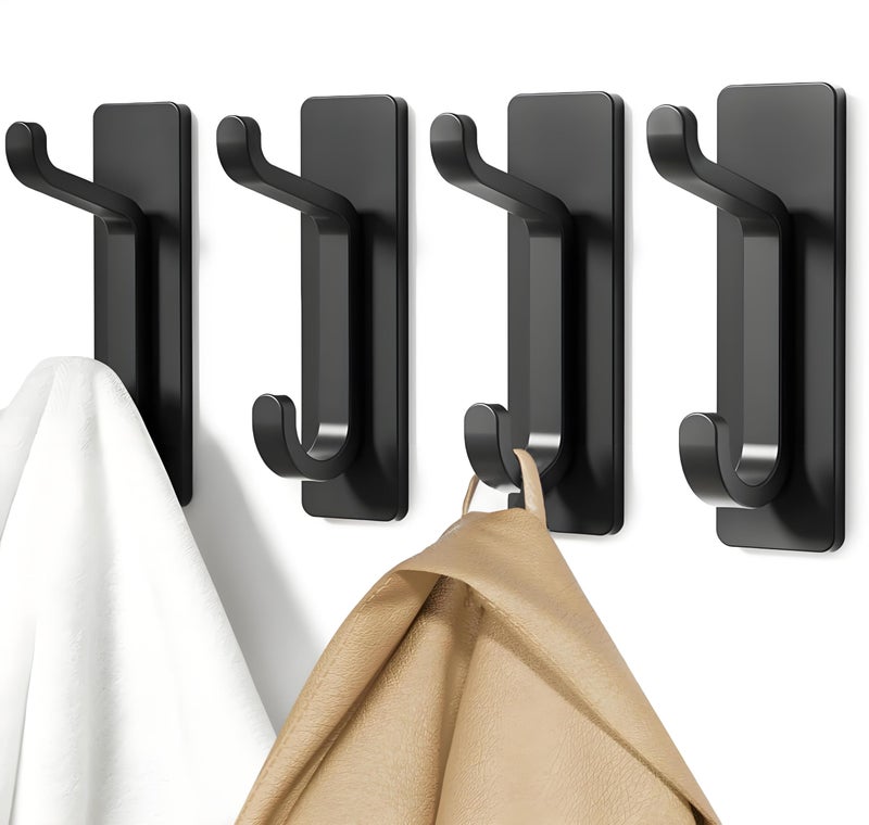 Bathroom Kitchen Metal Black Self Adhesive Hook Lug (4 Hook) - Image 1